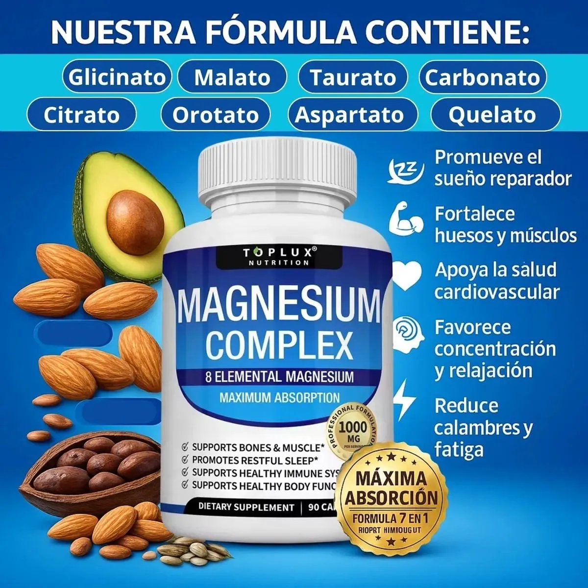 magnesium complex 1000mg · 8 en 1 | toplux nutrition – 90 cápsulas vegetales magnesium complex 1000mg · 8 en 1 | toplux nutrition – 90 cápsulas vegetales